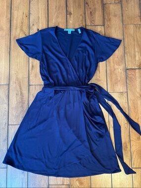 Draper James Navy Wrap Midi Dress with Self-Tie